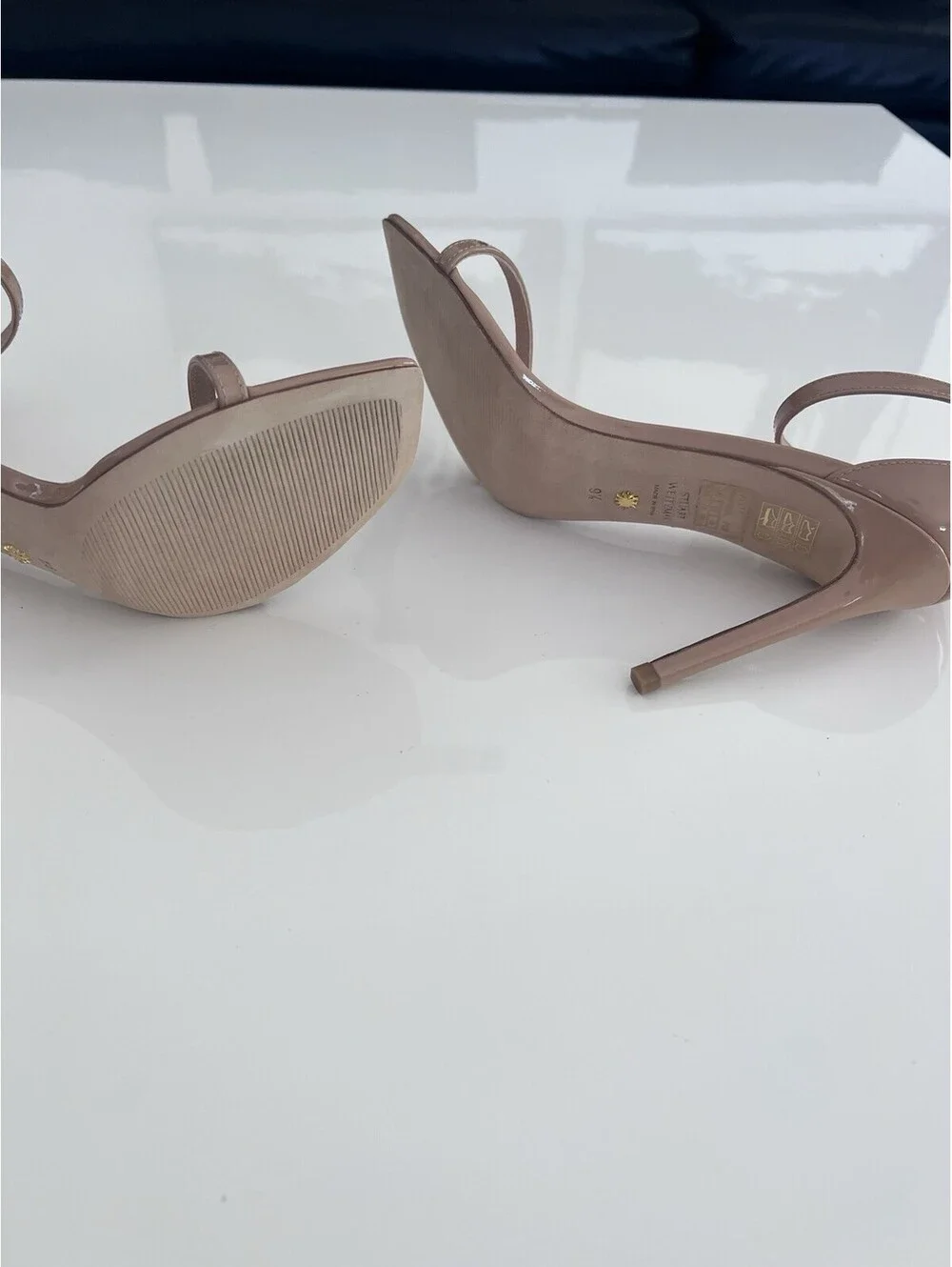 $475 Stuart Weitzman 100 Shoes 9.5 B Nudistcurve Ankle Strap Heels Sandals